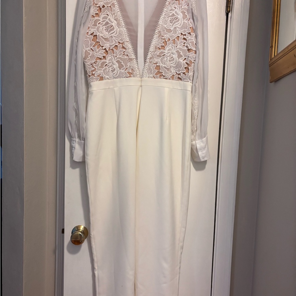 Adelyn Rae White Lace Detail Jumpsuit